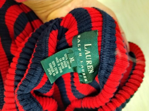 Suéter De Colección Ralph Lauren Para Mujer Talla XL Azul Marino Rojo Cuello Tortuga Tejido Preppy Academia - Imagen 5 de 7