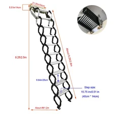 8.2ft Folding Loft Ladder Stairs Black Narrow Wall Mounted Loft Wall Ladder