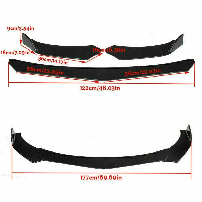 For Mitsubishi Mirage Front Splitter Bumper Lip Spoiler Splitter Kit Gloss Black - Image 3 of 4