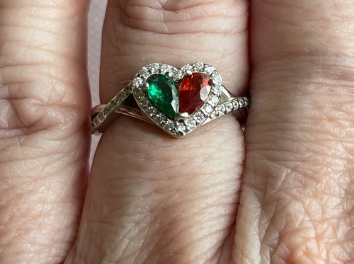 MDZS Emerald Garnet Teardrop Heart Ring Yizhan Sterling Silver US 5 Ret $69 - Picture 2 of 6