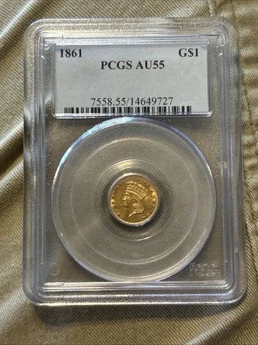 1861 PCGS AU55 Gold Dollar $1 Indian Princess Head US Mint Coin