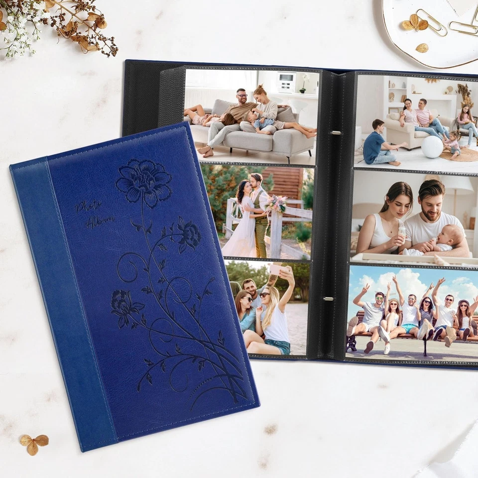 Photo Album 4x6 300 Photos Large Capacity Leather Cover Wedding Family Blue - Image 4 of 4