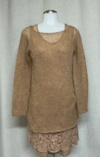 TWIN SET Tan Mohair Sheer Sweater & Lace Slip 2 Piece Set Italian sz M