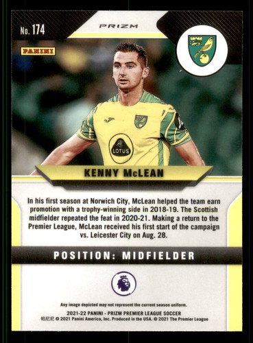 Kenny McLean 2021-22 Panini Prizm PL #174 Prizms Pink Ice Norwich City - Picture 2 of 2