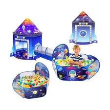 3 in 1 Rocket Ship Play Tent with Tunnel Ball Pit for Kids Space Th... Fast Ship