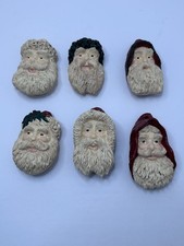6 Vintage Santa Claus Face Head Christmas Ornaments.  Au89  