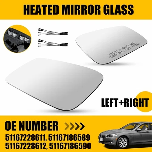 Left+Right Mirror Glass Heated For 2010-16 BMW 528I 535D 550I 640I w/4pin plug K