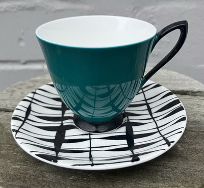 Royal Albert South Pacific türkis blau & schwarz Bone China Kaffeetasse & Untertasse