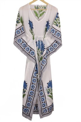 Indian Hand Block Long Kaftan 100%Cotton Dress TARRIF FREE 0% CHARGE KF-60