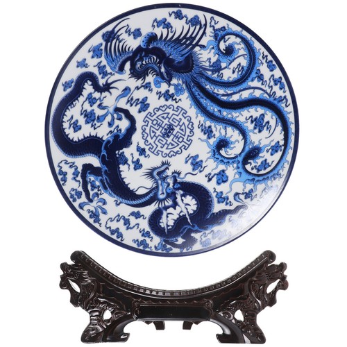 Off Loading Table Blue and White Porcelain Plate Ceramic Tray with Stand Chinese Style ...