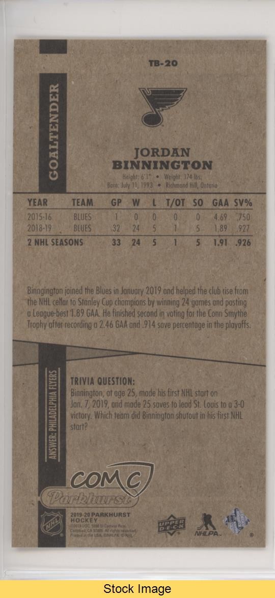 2019-20 Upper Deck Parkhurst Tallboys Tier 1 Jordan Binnington #TB-20 READ 0qr0 thumbnail 2