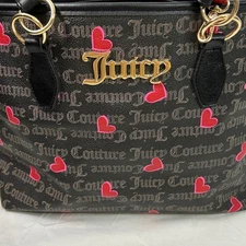Juicy Couture Black Tote with Pink Hearts Valentines edition w/heart coin pouch