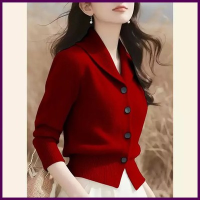 Cárdigan Tejido Mujer Manga Larga Suéter Minimalista Otoño Invierno Chaqueta