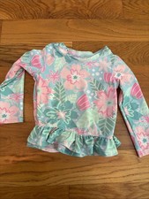 Ruffle Butts Girls Floral Crew Neck Multicolor Rash Guard Top size 2T