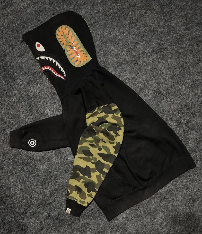 Aape 1st camo green shark Face Zip Jacket hoodie A Bathing Ape rare men Size L - Image 2 of 4