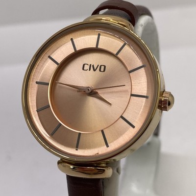 Civo Womens Rose Gold Brown Leather Watch Works New Battery