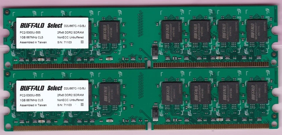 2GB 2x1GB PC2-5300 BUFFALO SELECT D2U667C-1G/BJ DDR2-667 Desktop Ram Memory Kit - Image 3 of 4