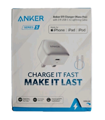 Anker 511 Nano USB C 20W Charger 3' Braided C to Lightning Cable