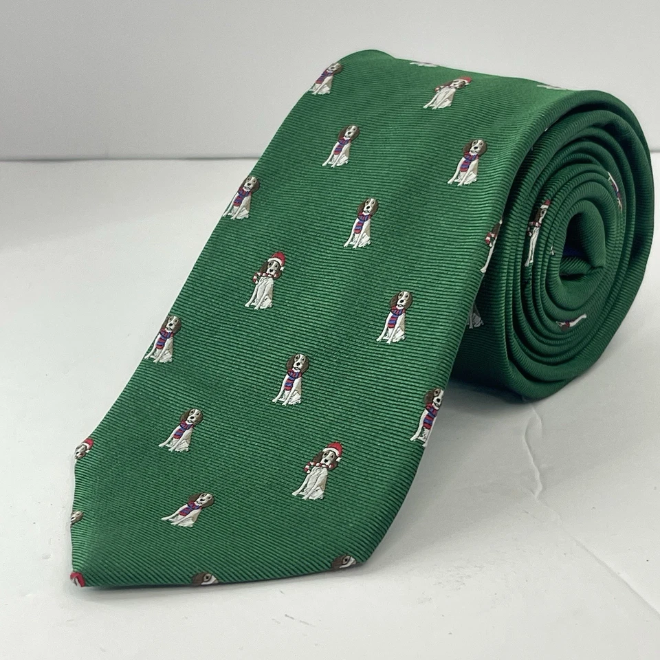 Corbata de Navidad 100 % seda perro Papá Noel sombrero bufanda verde ajustada 3” x 60” Preppy clásico Foto 3 de 4