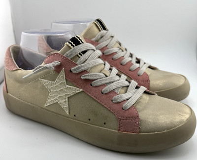 Shu Shop Paula Gold Distressed Pink Casual Sneakers Womens Size 7.5
