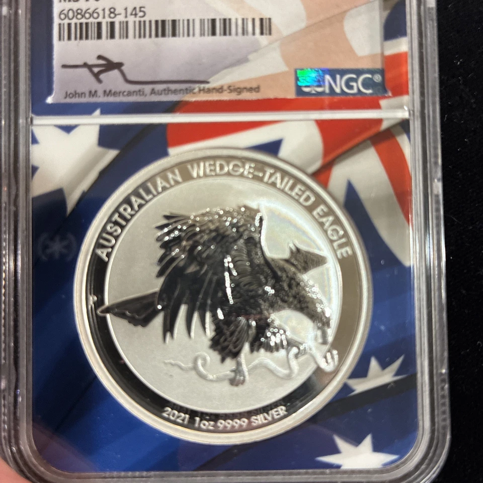 2021P AUSTRALIA S$1 WEDGE-TAILED EAGLE FIRST DAY OF PRODUCTION MS70 NGC COIN - Image 4 of 4