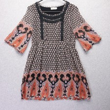 Miss Me Girls Dress XL Black Pink Paisley Boho 3/4 Bell Sleeve Tunic Boho Hippie