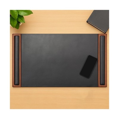 Dacasso Wood & Leather Pad with Side Rails Walnut & Black 34'' x 20'' Fast Ship