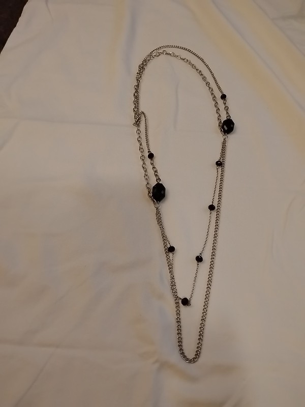 Silver Tone Necklace With Black Stones