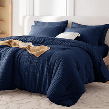 7 Pieces King Comforter Set, Seersucker Bed in a Bag King Size, All Season Luxur
