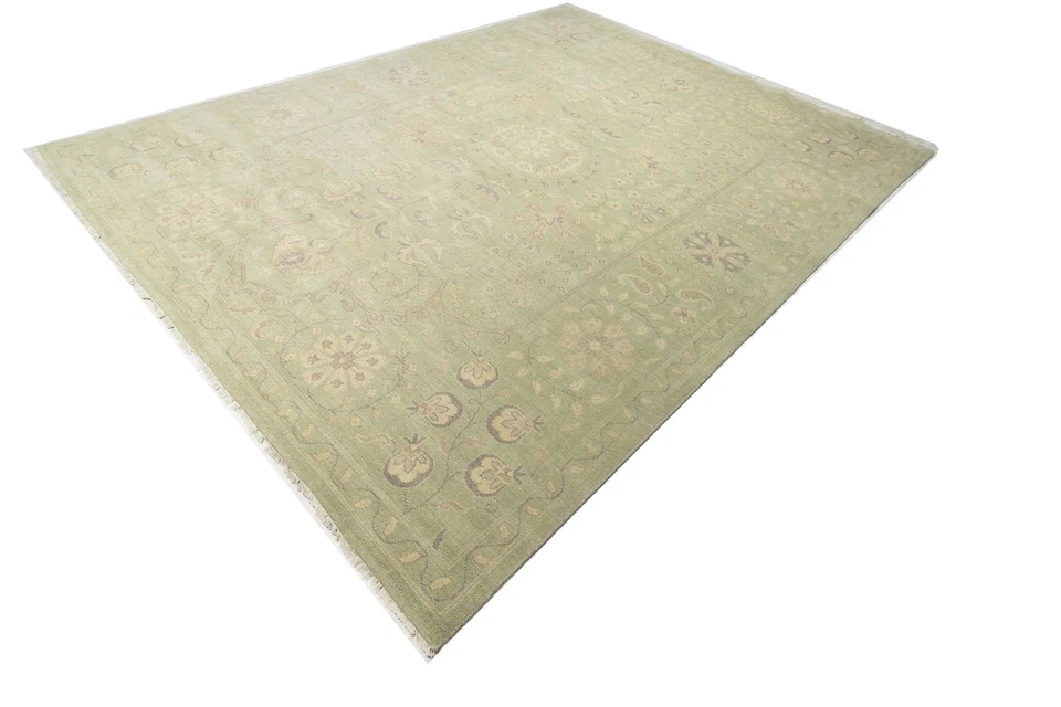 12x15 ft Transitional Muted Green Floral Oriental Rug Extra larg Decor Carpet - Image 4 of 4