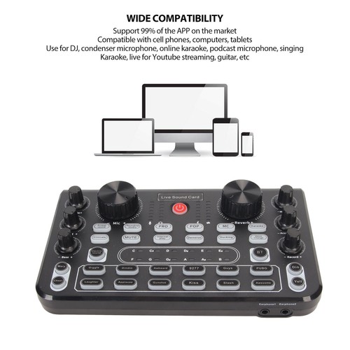 Live Sound Card With Multi Sound Effects BT Noise Reduction Sound Mixer Board FY - Afbeelding 4 van 24