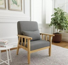 Mondeer Wooden Armchair Sofa Linen Solid w/ Cushion Lounge Living Room Dark Gray