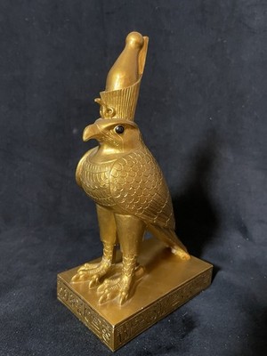 Egyptian God Horus Falcon Bird With Pschent Crown On Royal Pedestal  READ