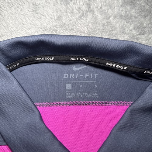NWT Nike Golf Men’s Dri Fit Short Sleeve Golf Shirt Pink/Grey SZ L Hendricks Gin - Picture 12 of 19