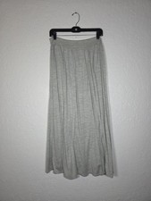EILEEN FISHER Skirt S Sheer Silk Overlay Pleated Lined Pull On Maxi Gray