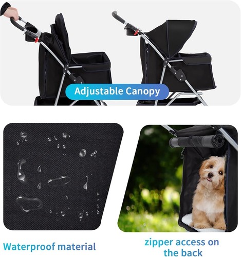 Waterproof 3-Wheel Pet Stroller with Cup Holder - Lightweight Folding Carriage - Picture 9 of 9
