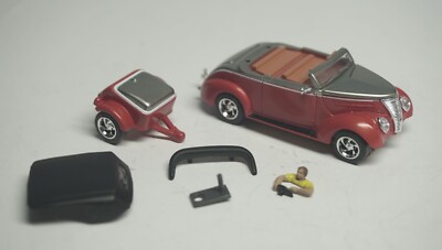 NU-RORA Two Tone Gold/Orange 37 Ford Roadster with Trailer, T-Jet HO SLOT CAR.
