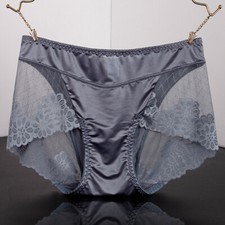 Women Floral Lace Underpants Satin Stretch Triangle Panty Briefs Plus Size Sexy