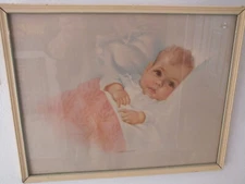 1936 Sweet Awakening picture print framed under glass 15"x12" Kofoed radio frame