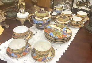 Vintage Japan Satsuma Moriage Samurai Ware Set 24 pc Decorative Gold Handpainted