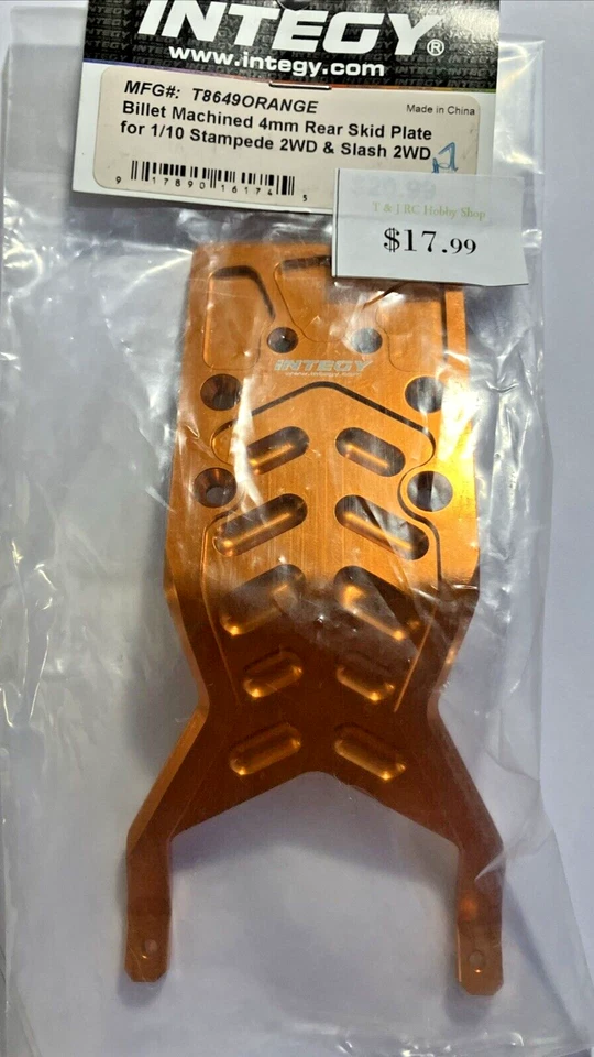 Integy Orange Aluminum Slash 2wd parts: T8649ORANGE Rear Skid Plate & T8670ORAN - Image 3 of 4