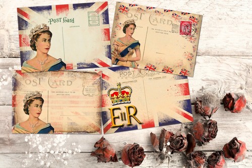 4x postales y sobres en blanco estilo vintage andrajosos del Jubileo de la Reina Isabel II - Imagen 3 de 3