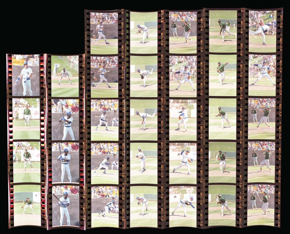 PFE1-227 1989 MILW BREWERS OAKLAND A'S 33 IMAGES ORIG 35MM COLOR FILM STRIP NEGS