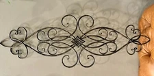 Old World Wrought Iron Metal Pediment Door Topper Wall Plaque 37" Gold Brushed