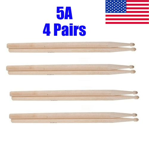 4 Pairs Sets 5A Drum Sticks Drumsticks Maple Wood Music Band Jazz Rock NEW - Picture 1 of 11