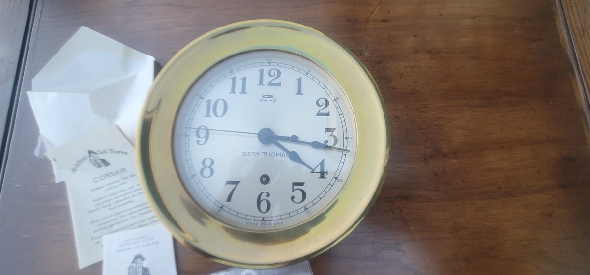 Vintage Seth Thomas Ships Clock Brass Nautical Working with Key