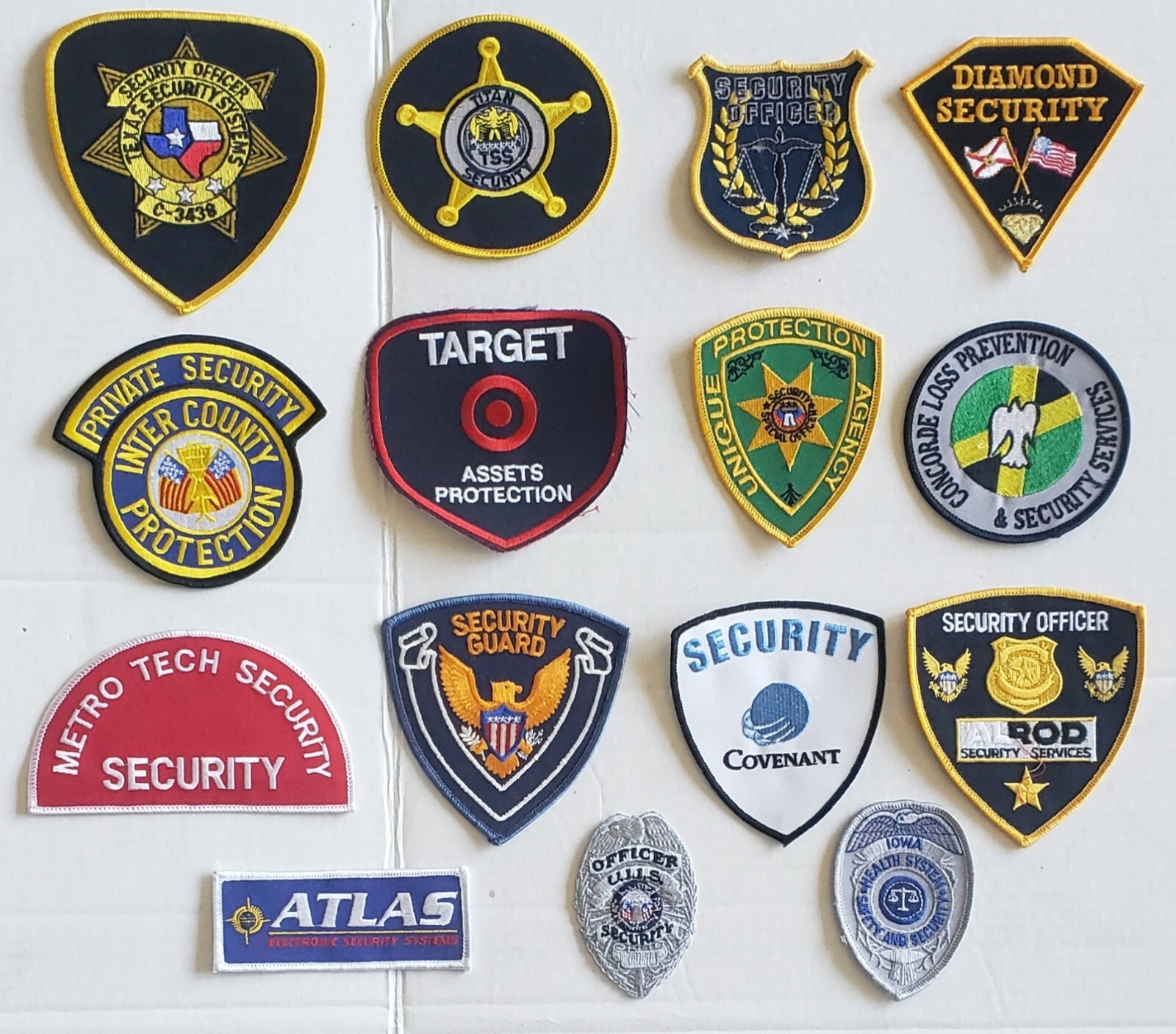 VINTAGE 15 SLEEVE CHEST PATCH UNIFORM LOT SECURITY GUARD OFFICER ...