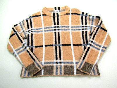 Burberry Cropped Sweater Womens M? Soft Mohair Blend Plaid Preppy Chic