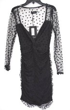 PrettyLittleThing Women Love Heart Dobby Mesh Ruched Long Sleeve Bodycon Dress 0