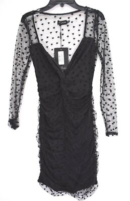 PrettyLittleThing Women Love Heart Dobby Mesh Ruched Long Sleeve